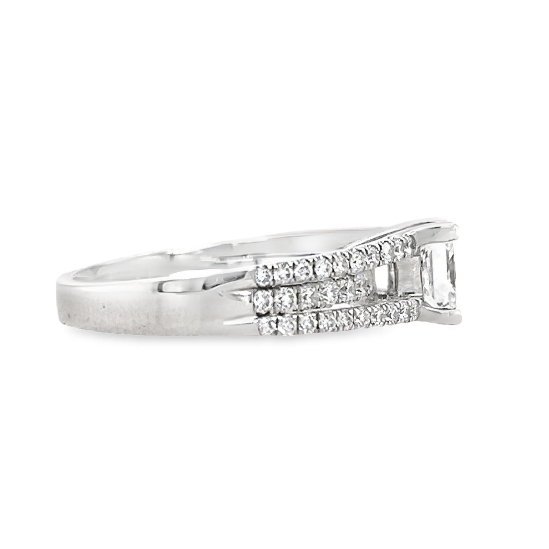 18K White Gold Split Shank Natural Princess Cut Diamond Engagement Ring (1.03ct)