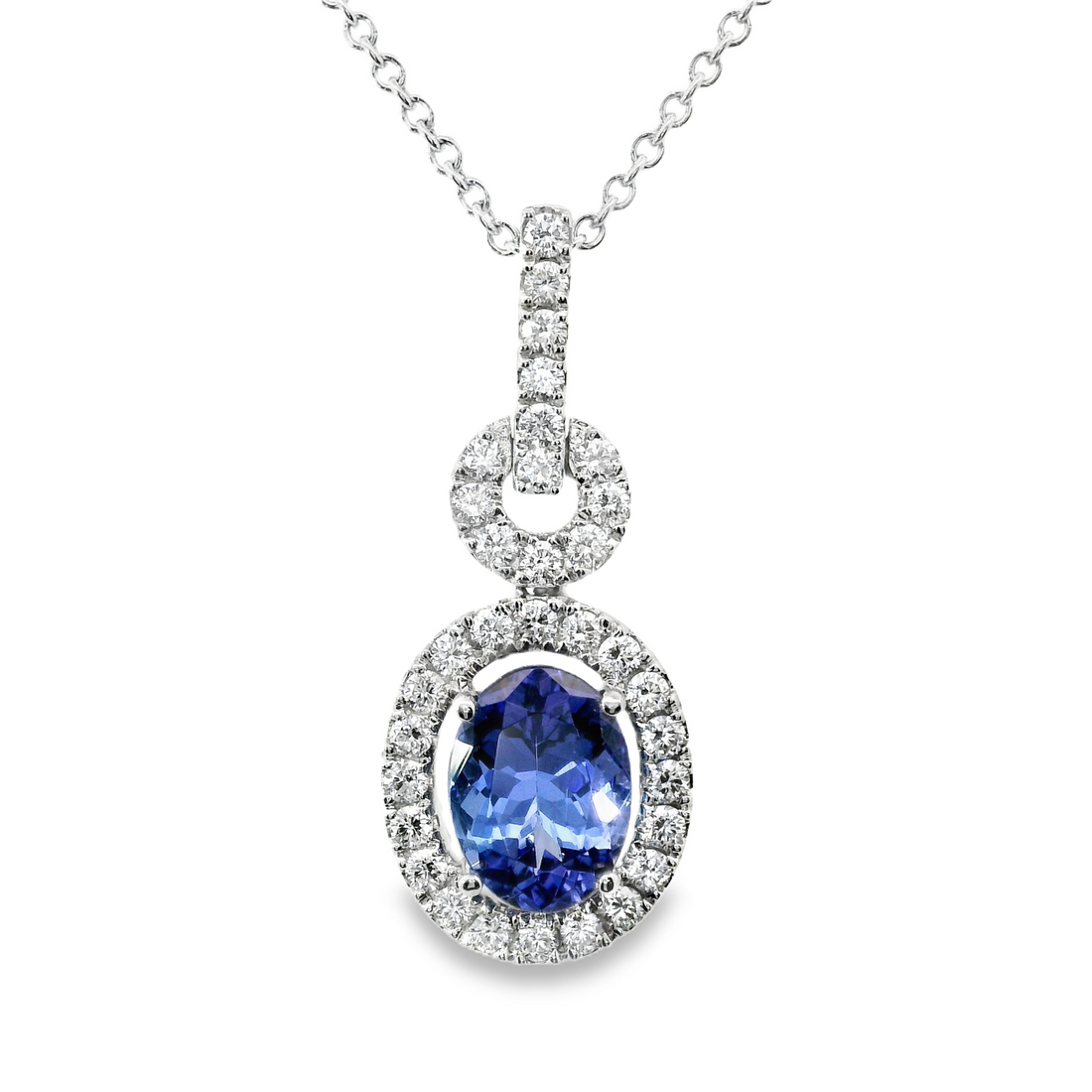 18kt White Gold Natural Oval Tanzanite and Diamonds Pendant (1.80ct)