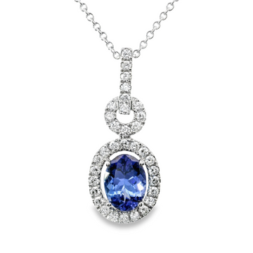 18kt White Gold Natural Oval Tanzanite and Diamonds Pendant (1.80ct)