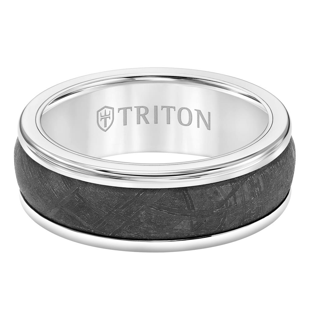 Triton White Tungsten Carbide and Meteorite Insert 8mm Ring