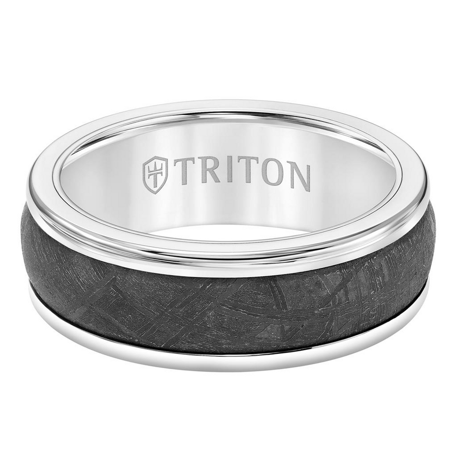 Triton White Tungsten Carbide and Meteorite Insert 8mm Ring