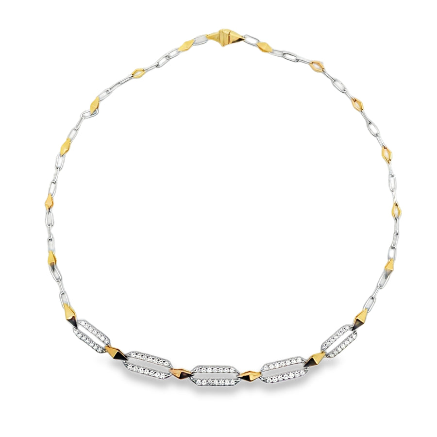 18kt Two-Tone Gold Natural Round Diamond Open Link Necklace (1.55ct)