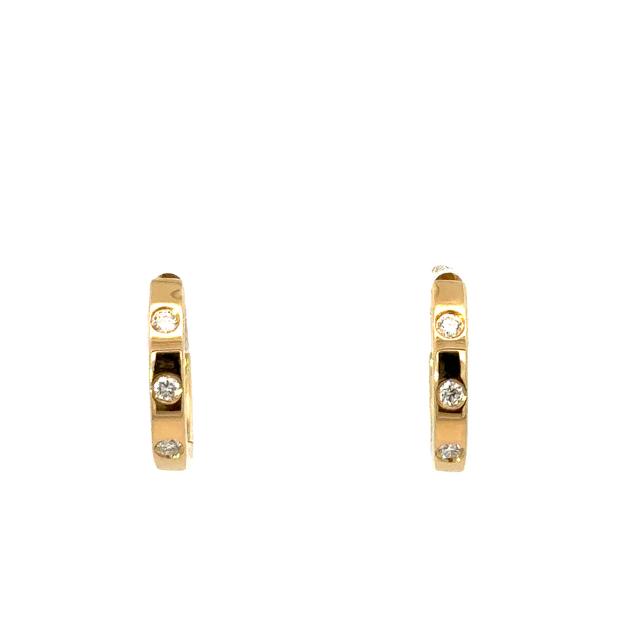 18K Yellow Gold Small Hoop Diamond Earrings (.09ct)