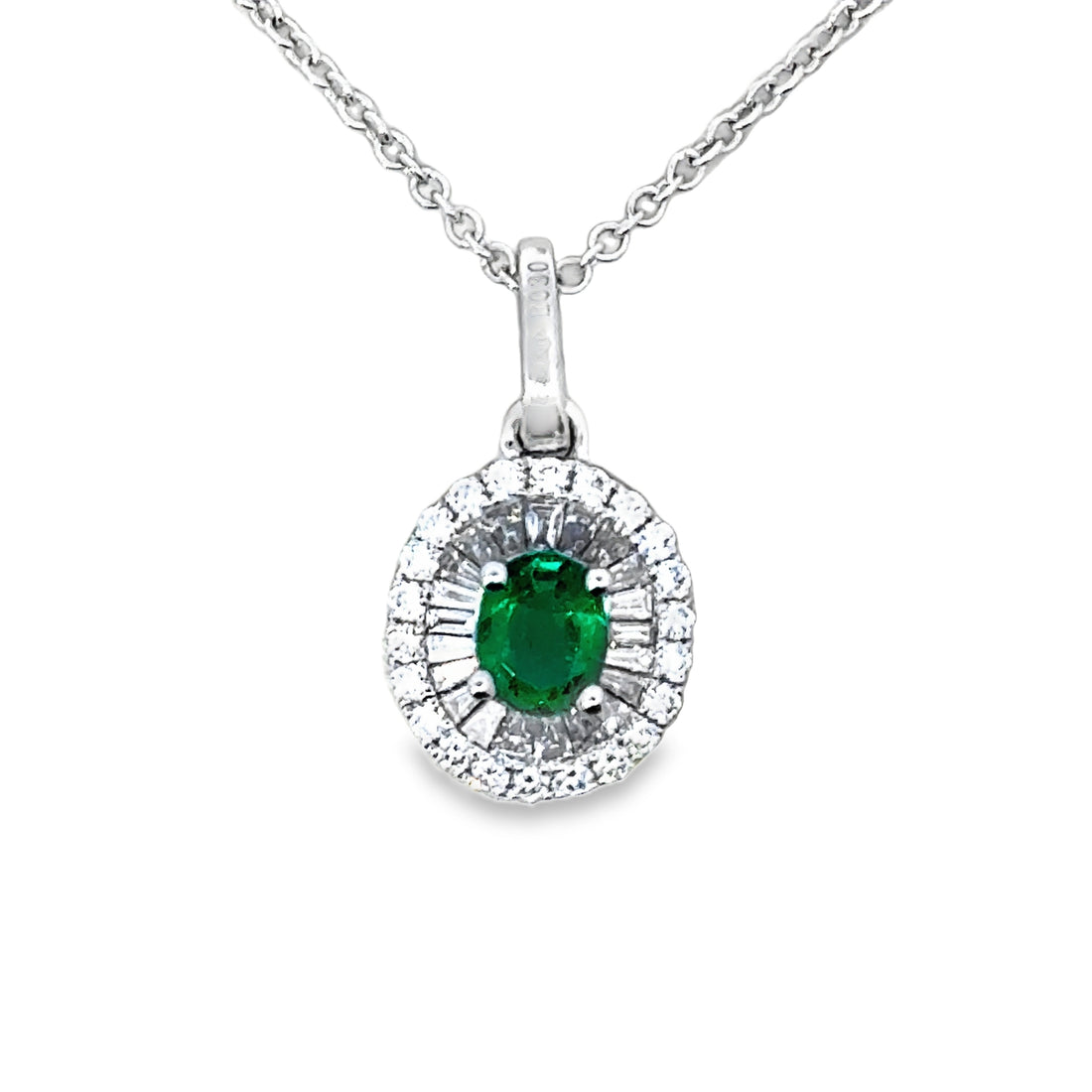 18kt White Gold Natural Emerald And Natural Diamonds Pendant (0.69ct)