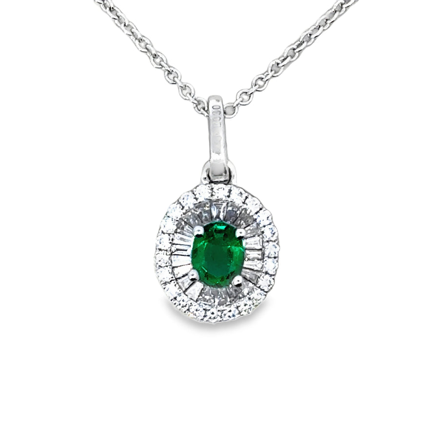 18kt White Gold Natural Emerald And Natural Diamonds Pendant (0.69ct)