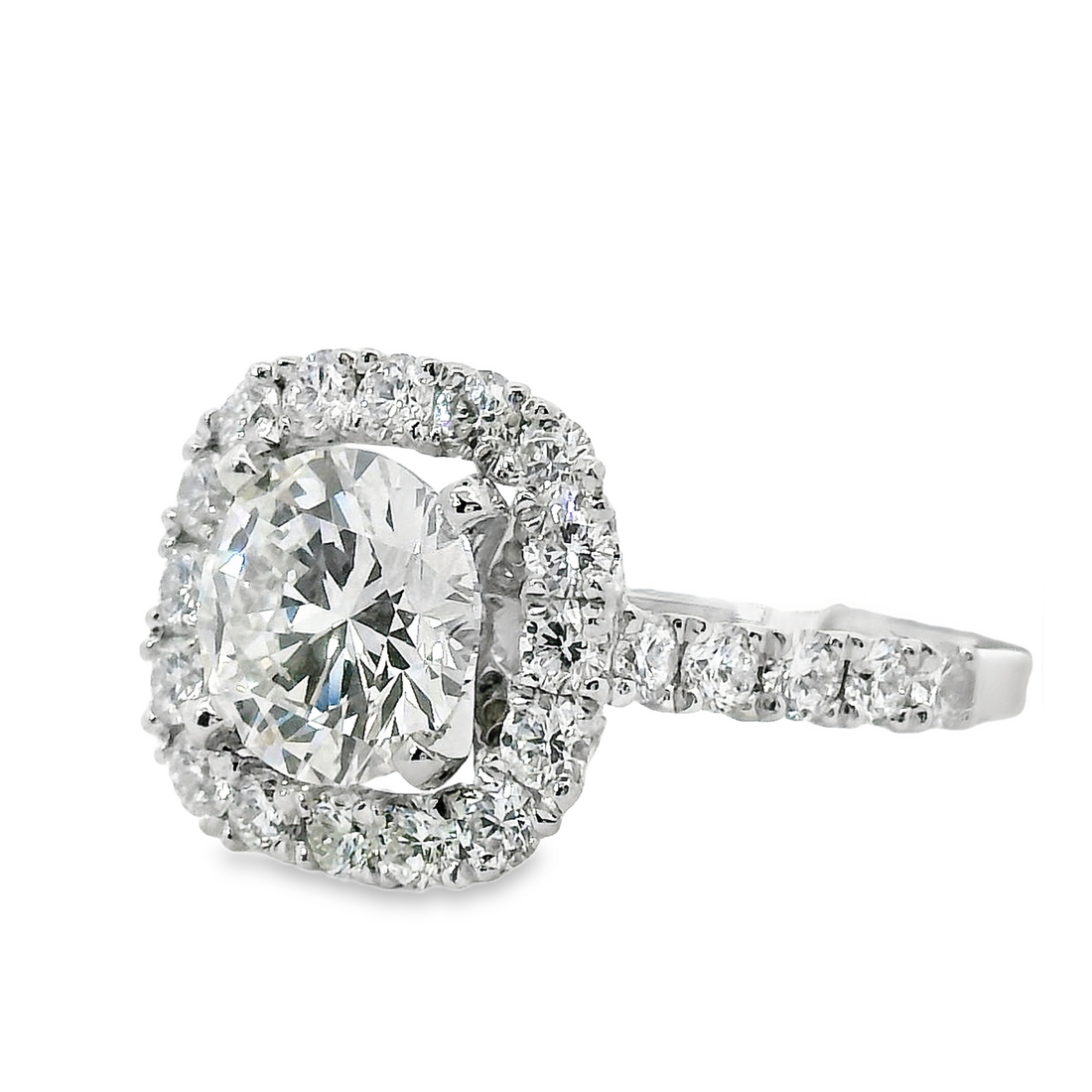 Platinum Lab-Grown Round Diamond Halo Engagement Ring (2.45ct)
