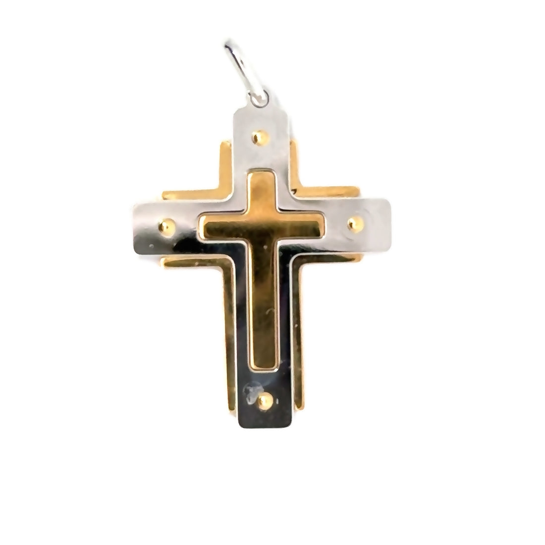 18K Two-Tone Gold Italian Made Cross Pendant (3.34g)