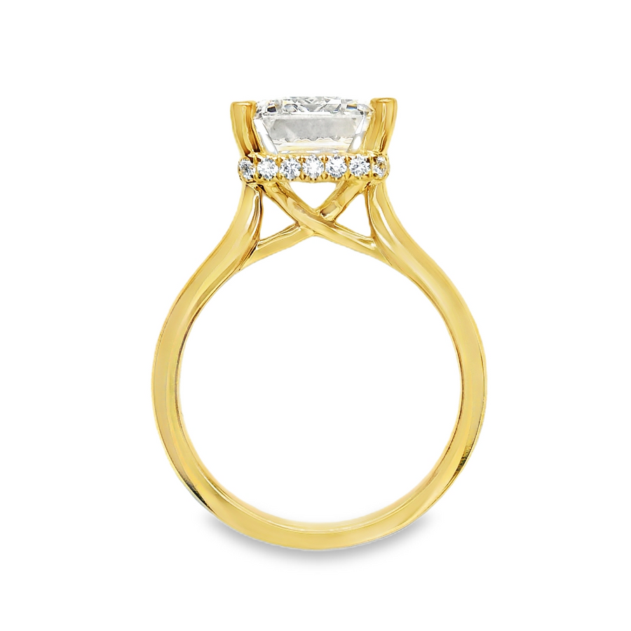 18kt Yellow Gold Lab-Grown Emerald Diamond and Natural Round Diamonds Hidden Halo Engagement Ring (4.71ct)