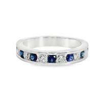 18kt White Gold Natural Round Sapphire and Natural Round Diamond Channel Set Ring (.75ct)