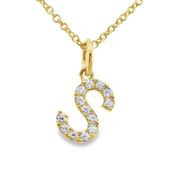 18kt Yellow Gold Natural Full Cut Diamond "S" Initial Pendant (.09ct)