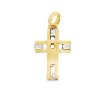 18kt Two-Tone Gold Italian Made Cross Pendant (3.39g)