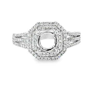 18kt White Gold Double Halo Natural Diamonds Semi-Mount Ring (0.53ct)