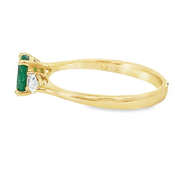 18kt Yellow Gold Oval Natural Emerald and Pear Natural Diamonds Ring (0.83ct)