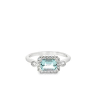 18kt White Gold Emerald Natural Aqua and Round Natural Diamonds Ring (1.11ct)