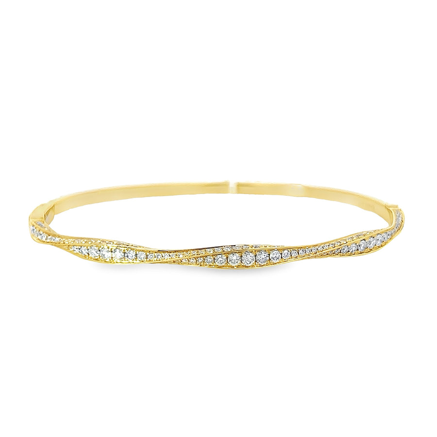 18K Yellow Gold Bangle Natural Diamond Bracelet (1.21ct)