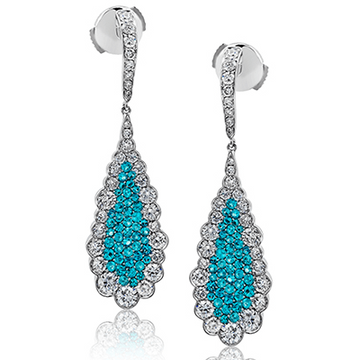 Simon G 18K White Gold Natural Paraiba Tourmaline and Natural Diamond Earrings (1.14ct)