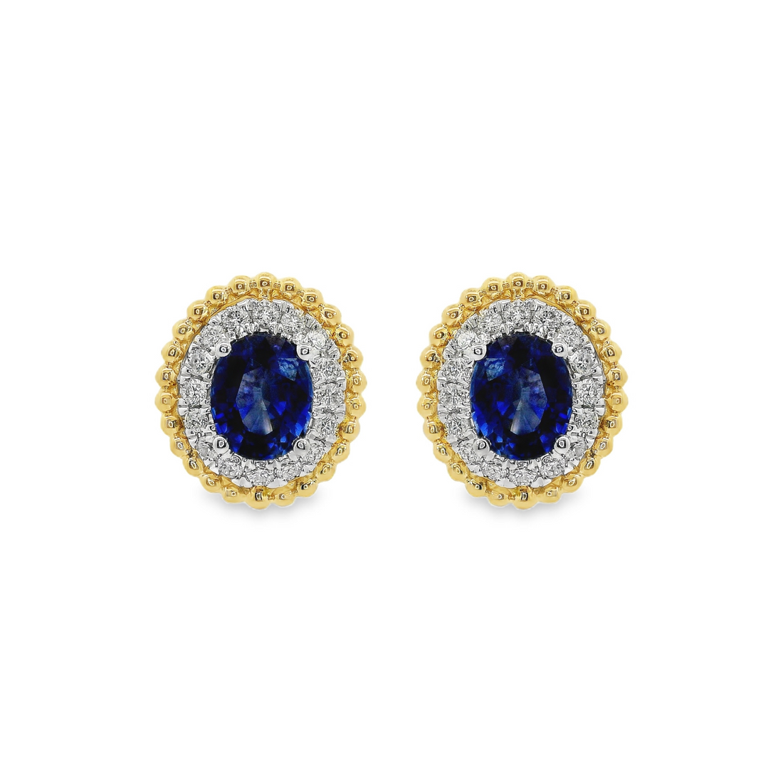 18kt Two-Tone Natural Round Diamond and Natural Oval Sapphire Earrings (1.04ct)