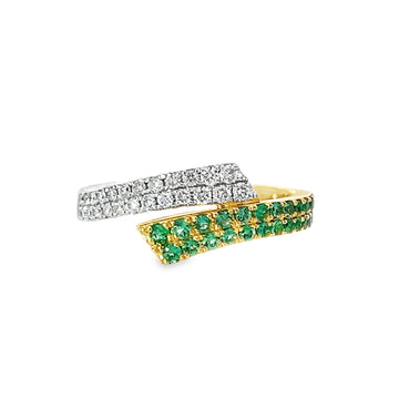 18kt Yellow Gold Round Natural Diamonds and Round Natural Emeralds Ring (0.48ct)