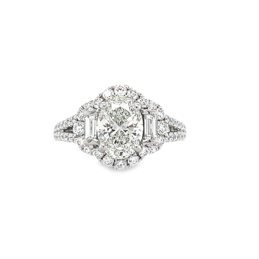 18K White Gold Natural Diamond Halo Engagement Ring (2.45ct)