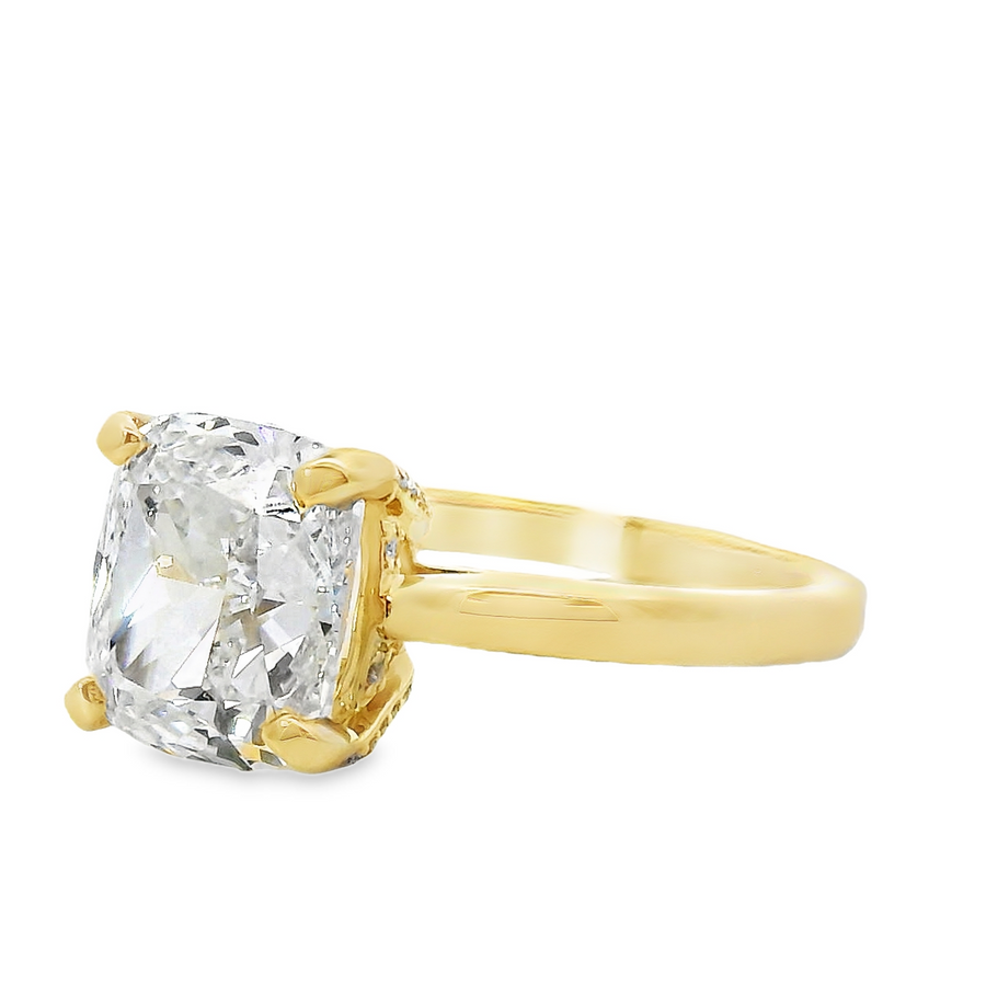 18kt Yellow Gold Lab-Grown Cushion Diamond Engagement Ring (3.12ct)