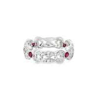 18kt White Gold Round Natural Diamonds and Retangular Cushion Natural Tourmalines Ring (0.54ct)