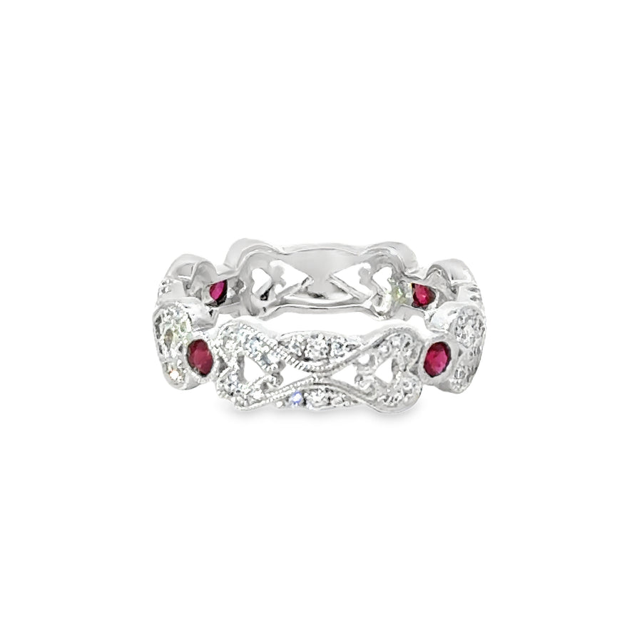 18kt White Gold Round Natural Diamonds and Retangular Cushion Natural Tourmalines Ring (0.54ct)