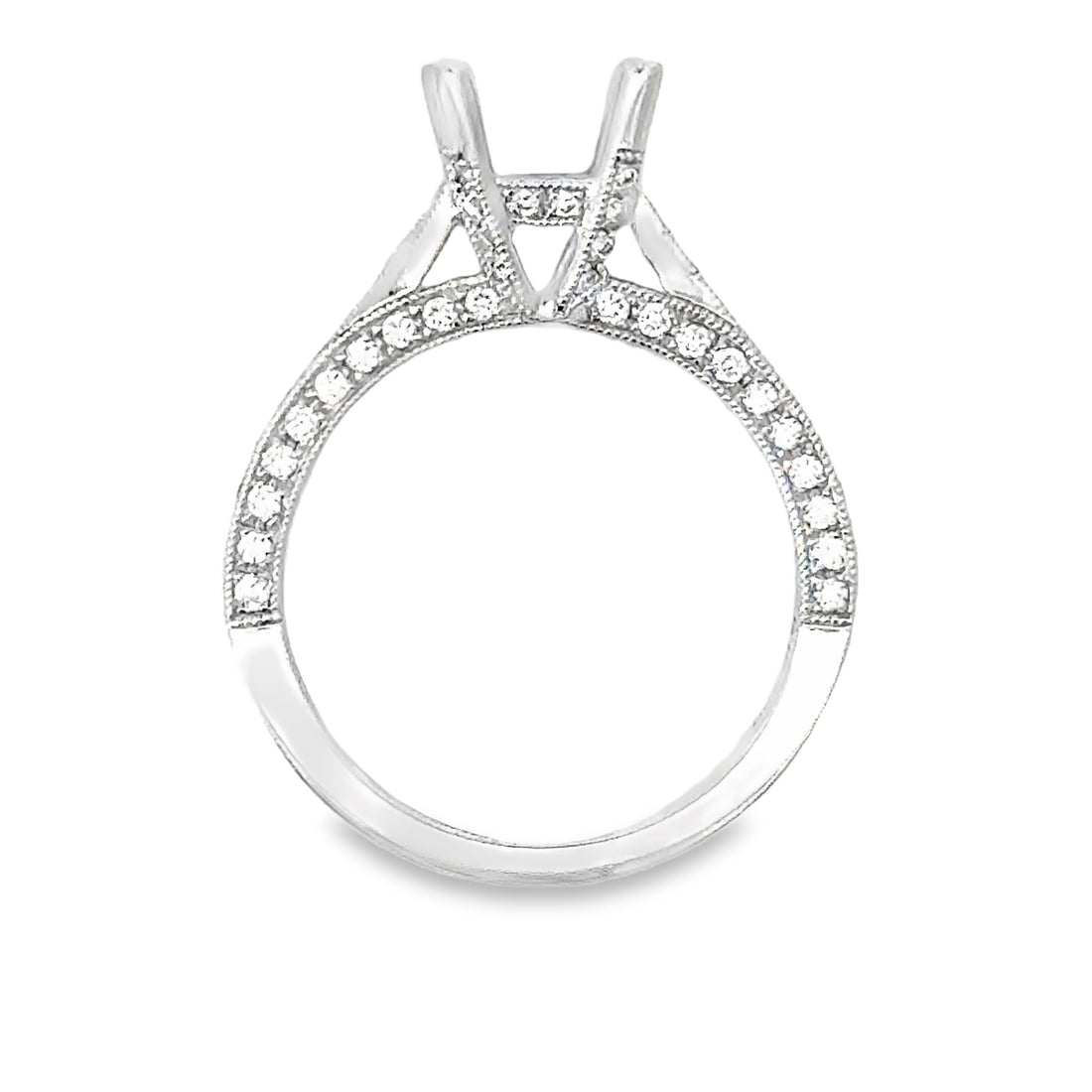 18kt White Gold Cathedral Natural Diamonds Semi-Mount Ring (0.52ct)