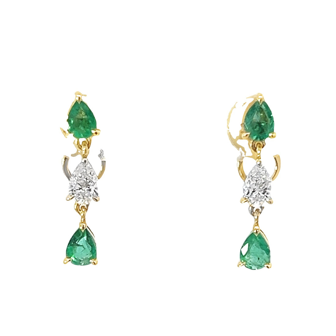 18K Yellow Gold Natural Diamond (.30ct) and Emerald (.56ct) Drop Earrings