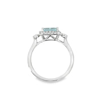 18kt White Gold Emerald Natural Aqua and Round Natural Diamonds Ring (1.11ct)