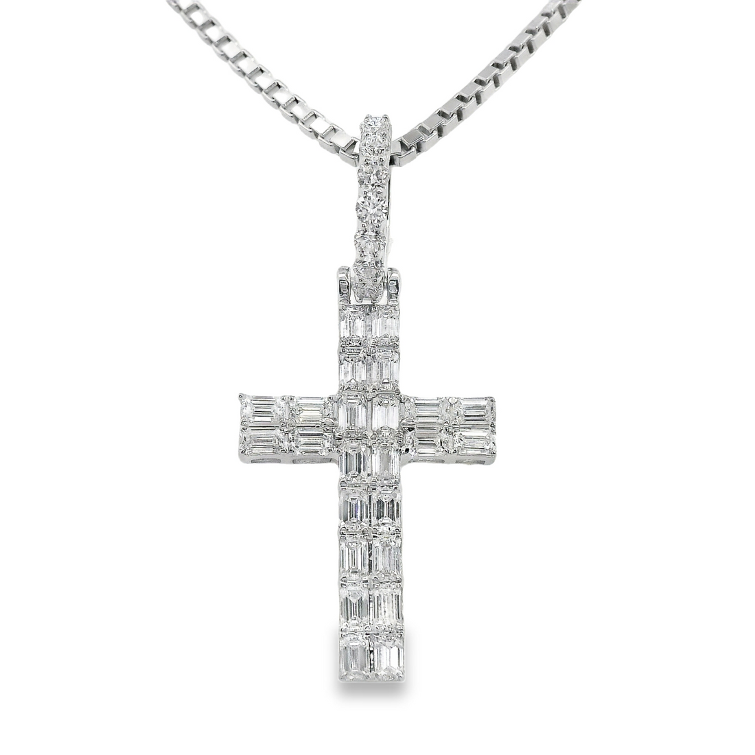 14kt White Gold Lab-Grown Round Diamond Cross Pendant w/18" Box Chain (1.17ct)