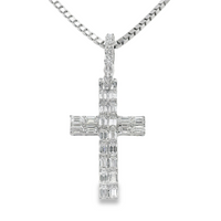 14kt White Gold Lab-Grown Round Diamond Cross Pendant w/18" Box Chain (1.17ct)