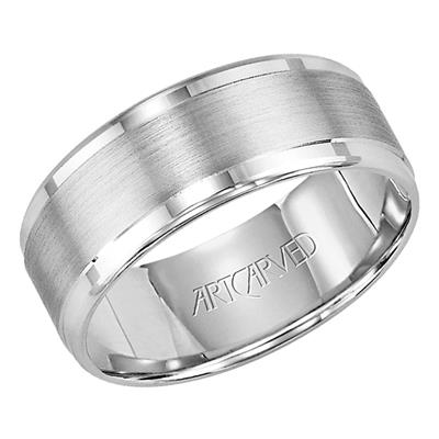 Artcarved 14kt White Gold 8.5mm Matte Finish Wedding Band