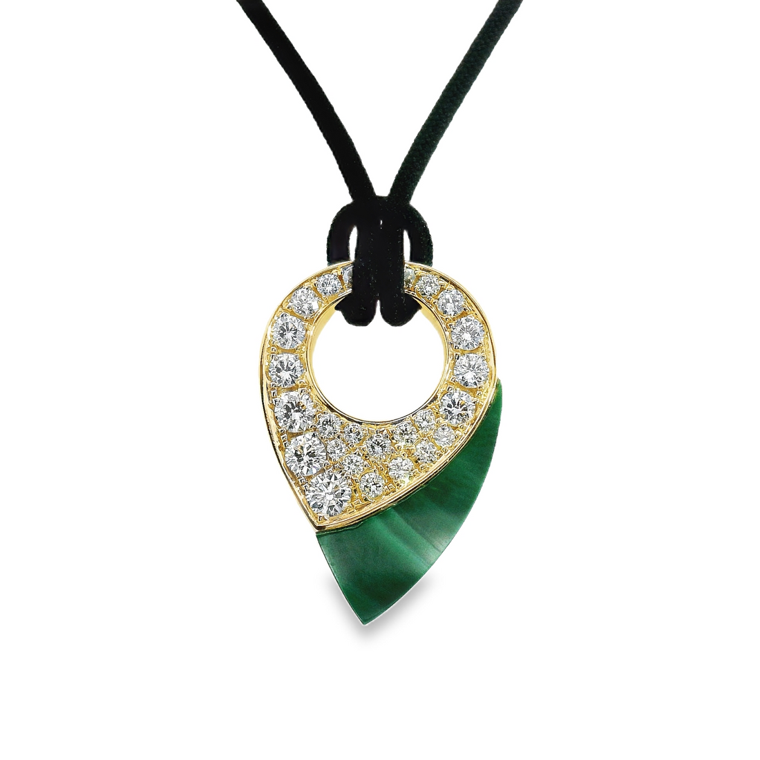 18kt Yellow Gold Natural Malachite and Natural Round Diamond Pendant (3.48ct)