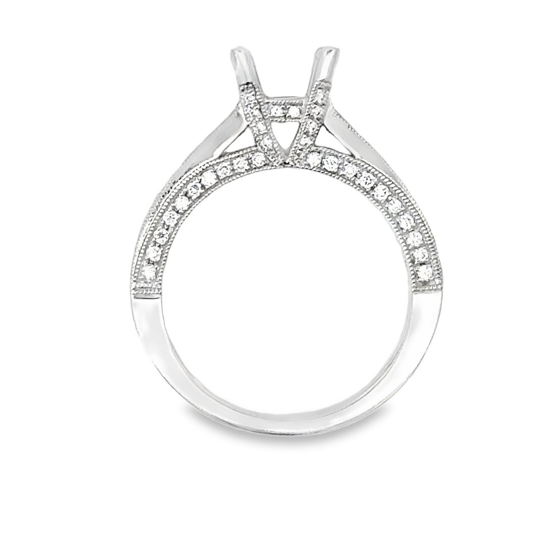 18kt White Gold Cathedral Natural Diamonds Semi-Mount Ring (0.73ct)