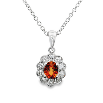18kt White Gold Natural Oval Orange Sapphire and Natural Round Diamonds Pendant (0.56ct)