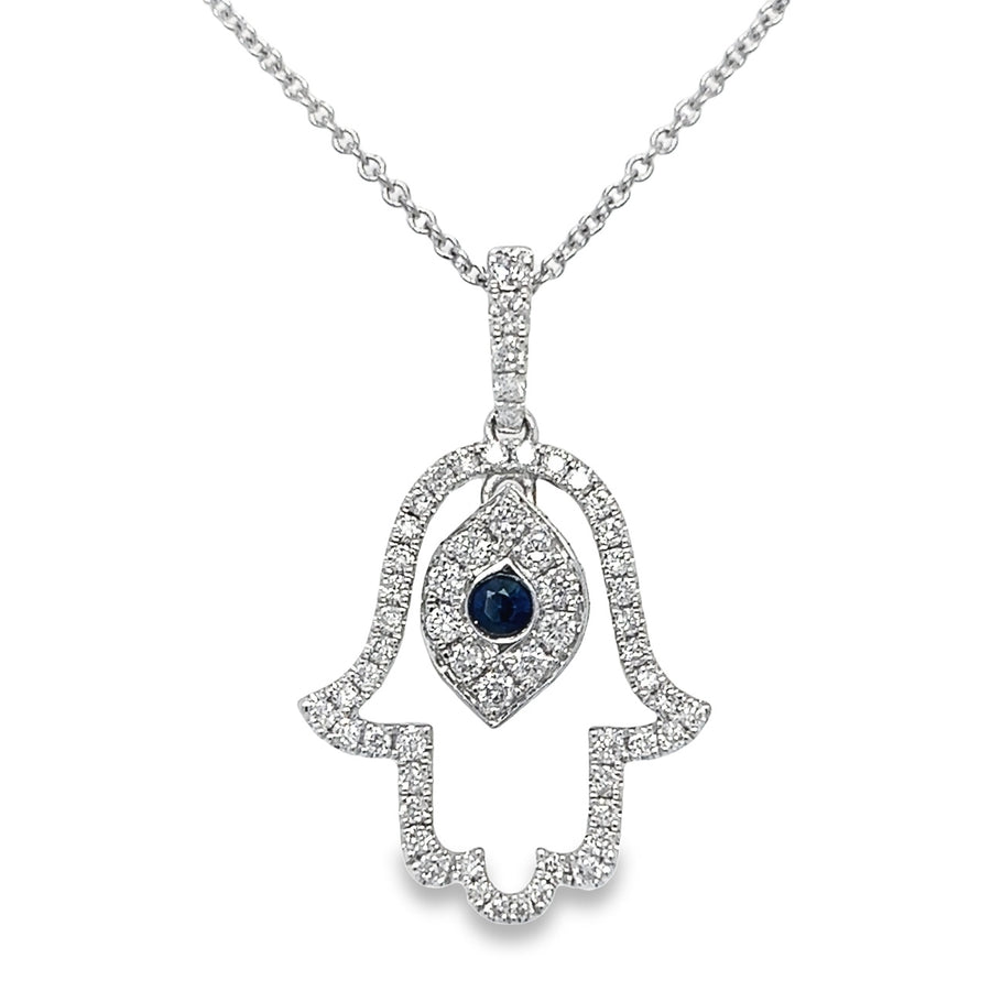 18kt White Gold Natural Sapphire And Natural Diamonds Pendant (0.48ct)