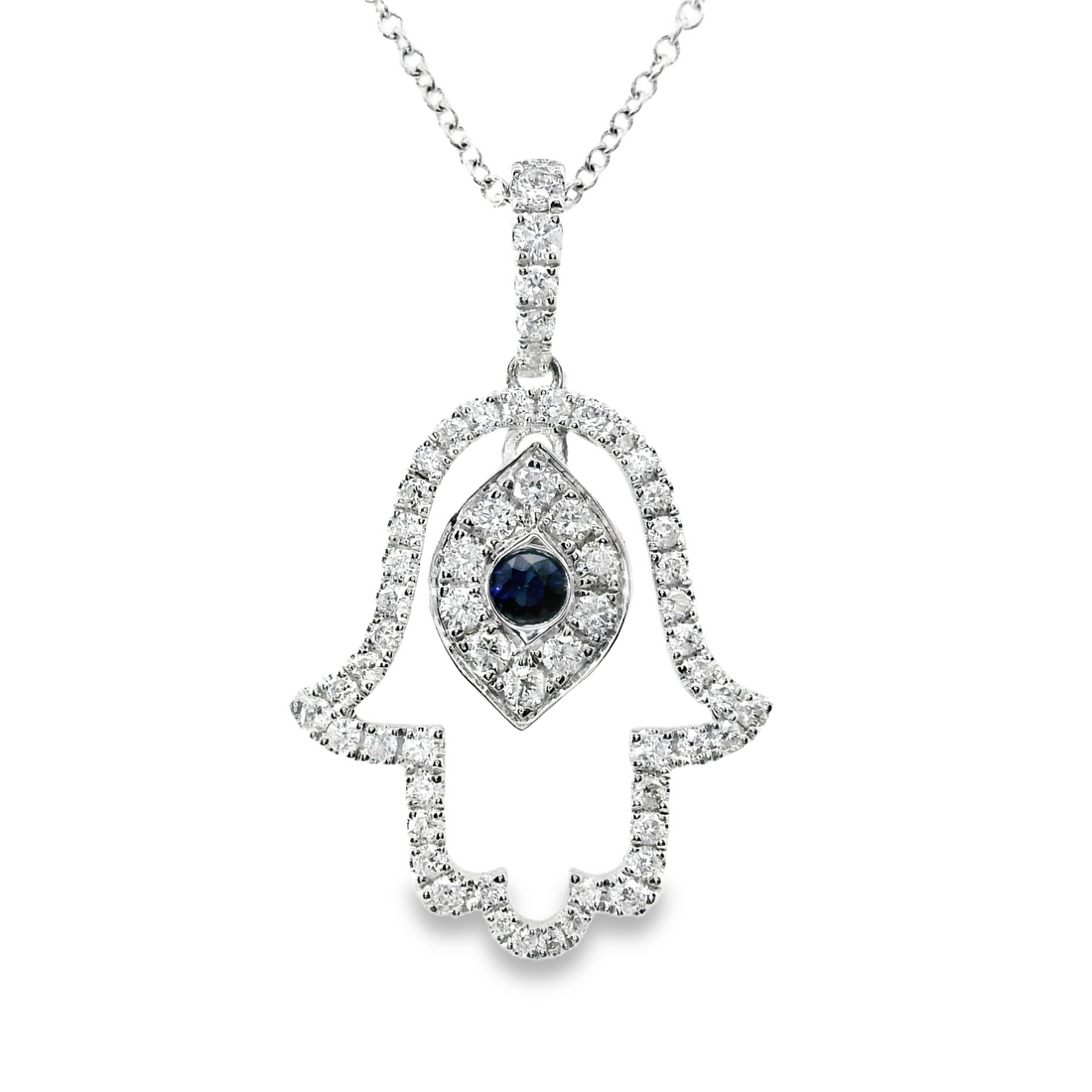 18kt White Gold Natural Sapphire And Natural Diamonds Pendant (0.48ct)