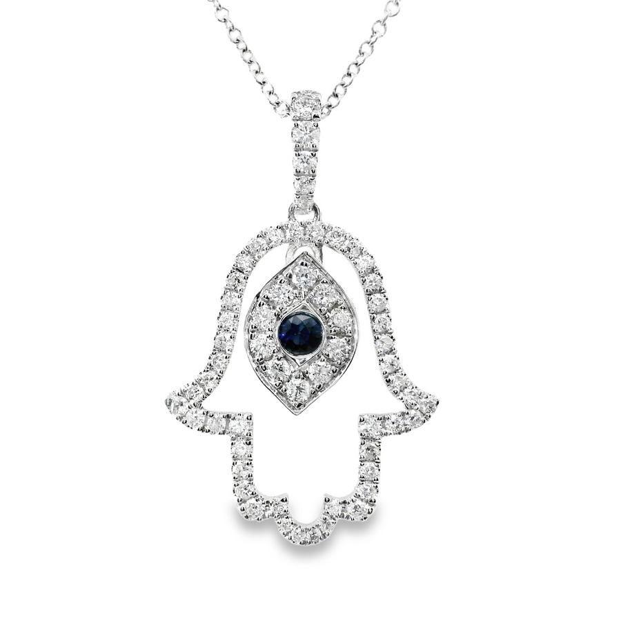 18kt White Gold Natural Sapphire And Natural Diamonds Pendant (0.48ct)