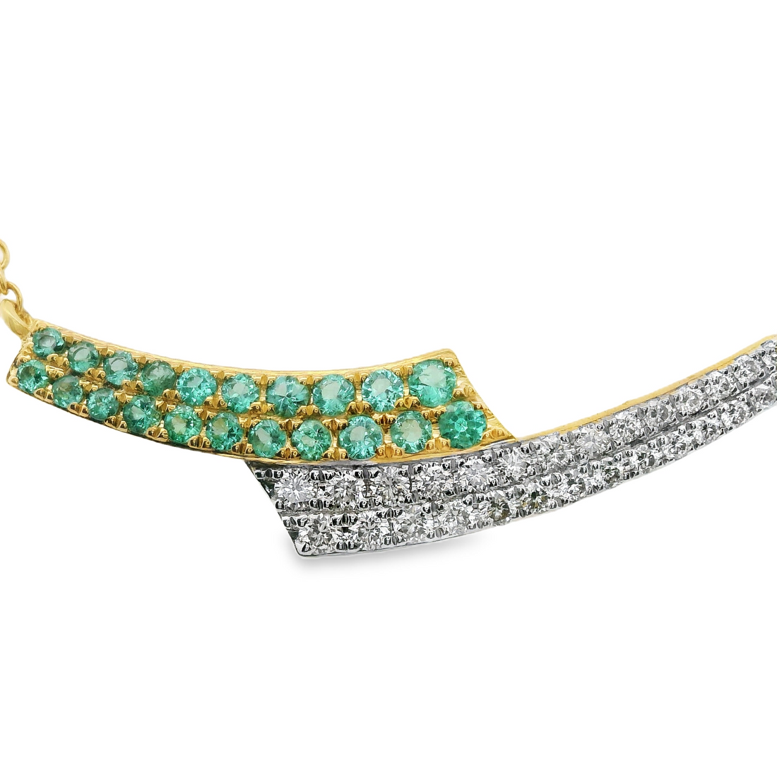 18kt Yellow Gold Natural Emeralds And Natural Diamonds Bar Pendant (0.69ct)