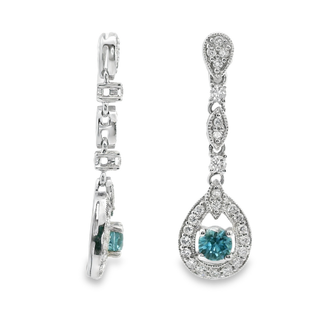 18kt White Gold Diamonds and Blue Zircons Dangle Earrings (1.27ct)
