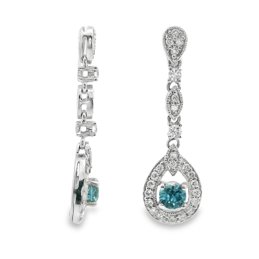 18kt White Gold Diamonds and Blue Zircons Dangle Earrings (1.27ct)