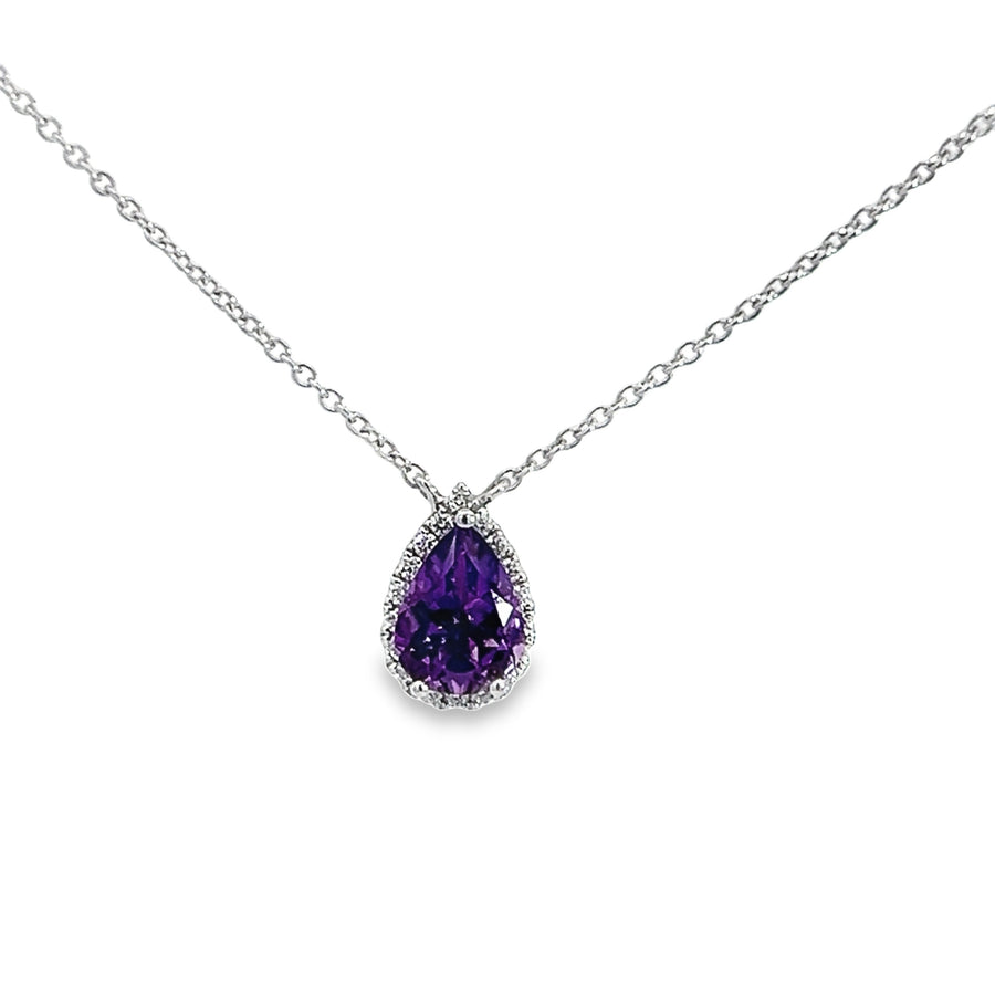 18kt White Gold Natural Amethyst And Natural Diamonds Pendant (1.11ct)