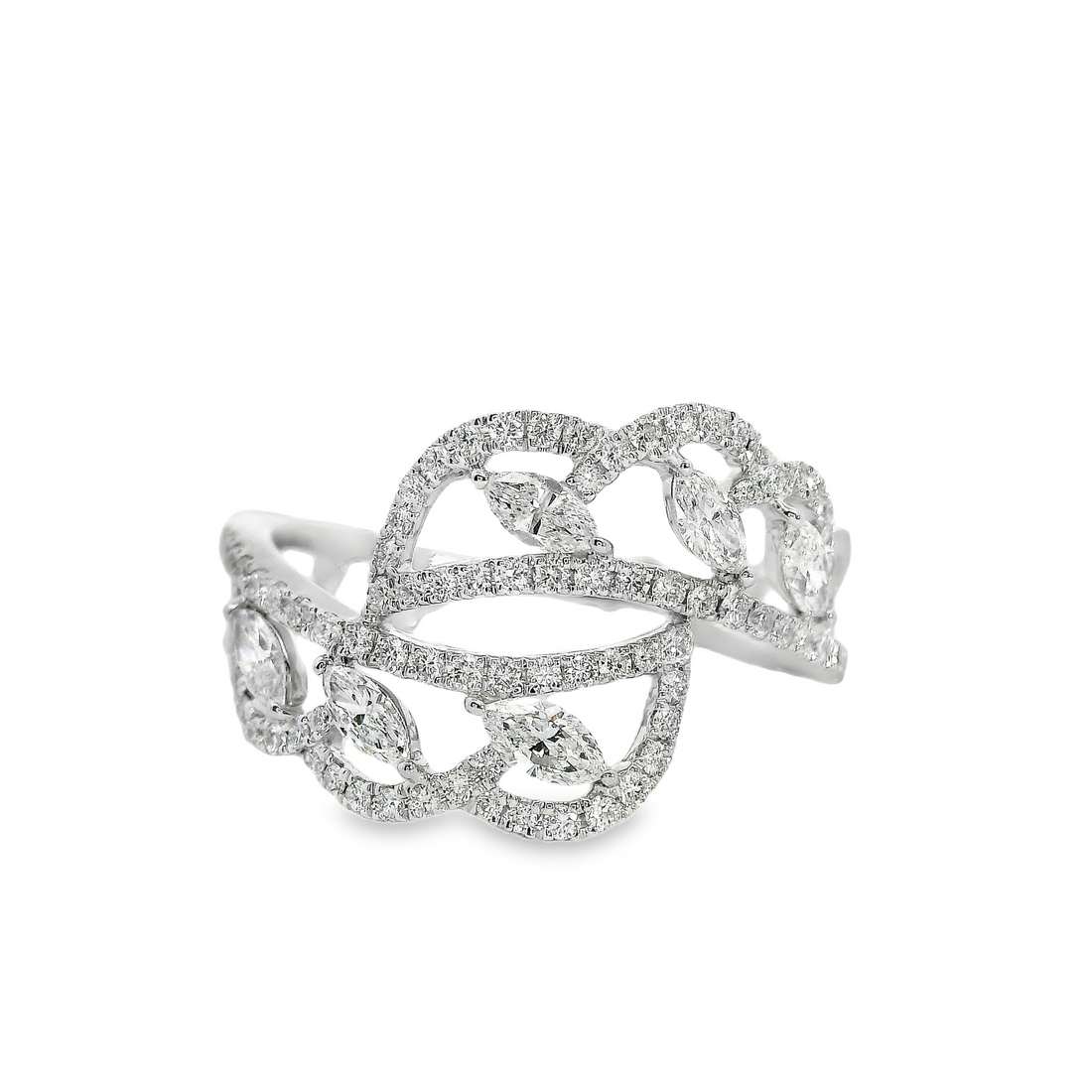 18kt White Gold Natural Marquise and Natural Round Diamond Fashion Ring (.72ct)