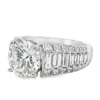 18kt White Gold Lab-Grown Round Brilliant Diamond (2.39ct) and Natural Channel Set Baguette and Princess Cut Diamonds (2.10ct) Engagement Ring