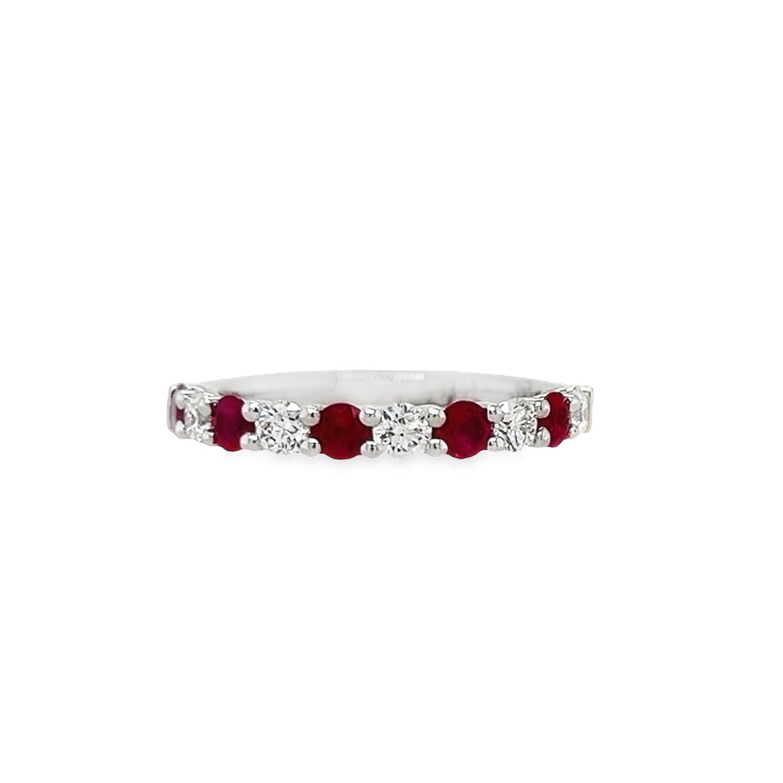 18kt White Gold Round Natural Rubies and Round Natural Diamonds Ring (1.16ct)