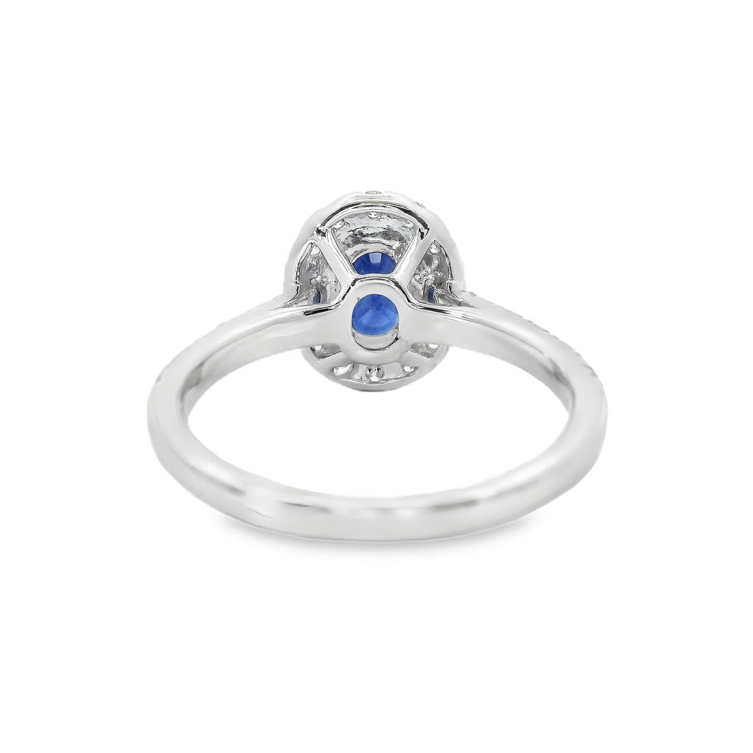 18kt White Gold Natural Oval Sapphire and Natural Round Diamond Halo Ring (1.29ct)