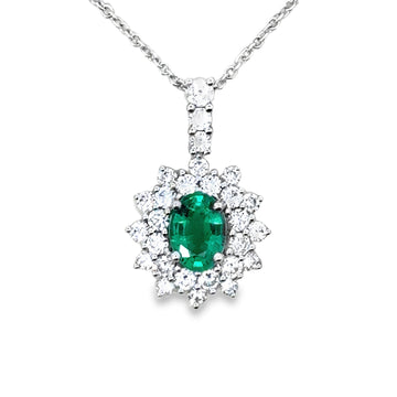 18kt White Gold Natural Emerald And Natural Diamonds Pendant (1.2ct)