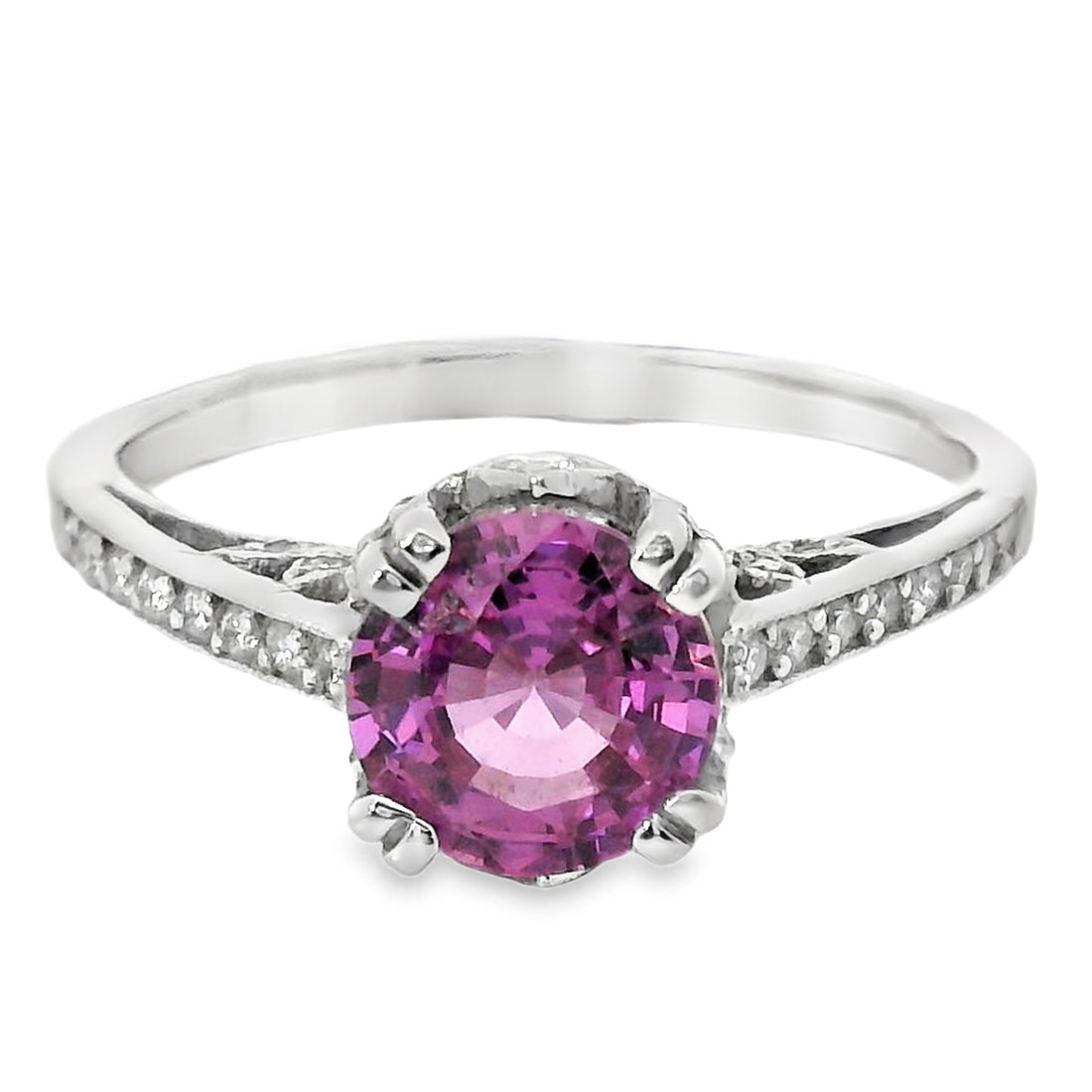 Platinum White Gold Round Natural Sapphire and Round Natural Diamonds Ring (1.66ct)