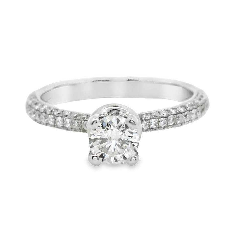 18kt White Gold Round Brilliant Diamond Micropave Engagement Ring (.83ct)