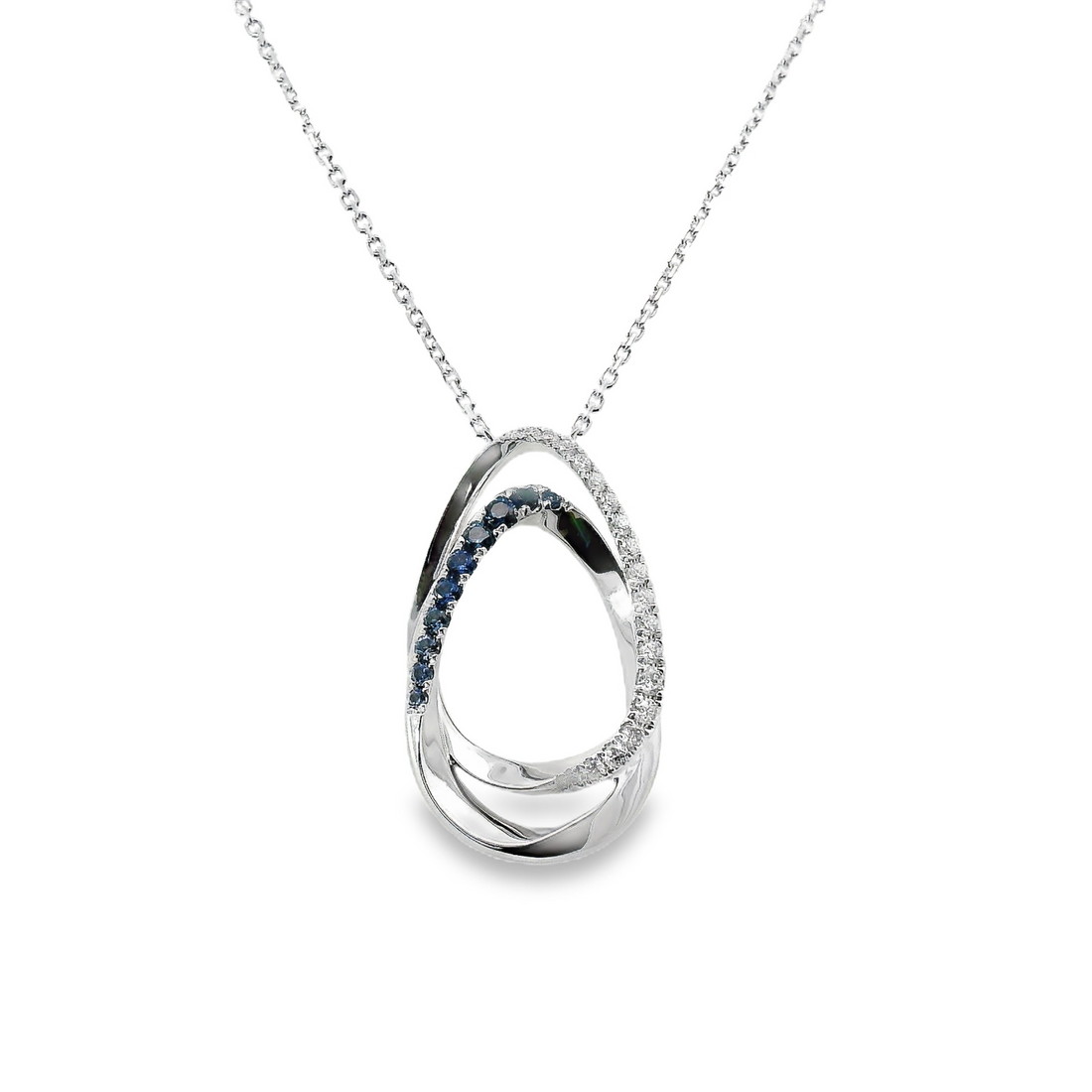 18kt White Gold Natural Round Sapphire and Natural Round Diamond Pendant (.35ct)